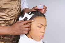 4a 4a Apply protective base cream to the hairline and ears. 4b 4b Option: Take ¼-inch to ½-inch (0.6 to 1.