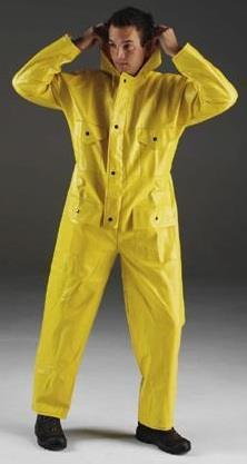 Chemical resistant boilersuit Sioen Chemtex 360 gr/m². Double sided PVC coated polyester fabric. High frequency welded seams. Fixed hood with velcro.