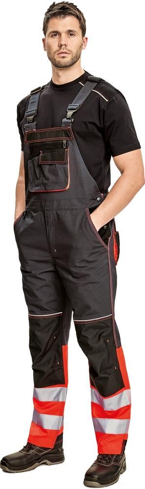 Bib & Brace KNOXFIELD REFLEX CERVA Made of 65% polyester and 35% cotton. Quality 270 gr/m². Reinforcement 600D OXFORD. With Hi-Vis fabric and reflective stripes in the bottom of the legs.