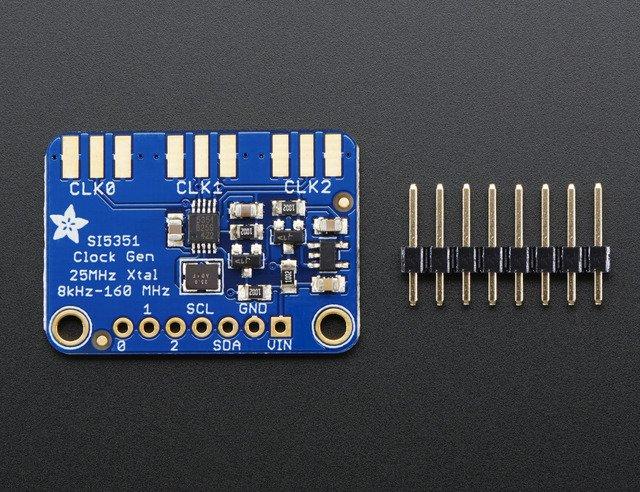 The Si5351 clock generator is an I2C controller clock generator. It uses the onboard precision clock to drive multiple PLL's and clock dividers using I2C instructions.