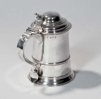 20 25 20 George III Sterling Silver Tankard, London, 1765-66, Thomas Whipham & Charles Wright, maker, with scrolled thumbpiece and domed lid, monogram to handle, ht. 7 7/8 in., approx. 27.8 troy oz.