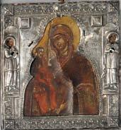 1 5/8, one depicting the Virgin Mary and Christ Child, marked 84, ht. 1 1/4, wd. 1 3/4; one depicting a saint, with fabric back, indistinct marks, ht. ht. 2 7/8, wd.