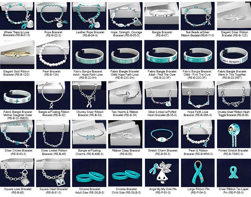 Teal Ribbon Fundraising Kits This sampler kit has 1 sample of every jewelry item that we sell.