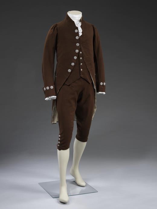 Suit, about 1780, France Wool, Buttons: England (possibly Birmingham or Wolverhampton); cut steel Towards the end of the 18th century, Europe was gripped by Anglomania, a love of all things English.