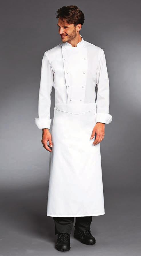 9746-7186 Black 44-58 125 60-62 125 64-66 125 68-70 125 4. OMERY Chef apron. Waist ties with fold over front to conceal the ties. Cotton. Ref. 8660-2746 White Ref.