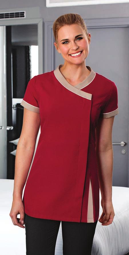 MOVE UP Armholes and back with an air vent in COOLMAX mesh. 1. NUBIA Tunic with trimming. Press studs concealed under placket. Side pockets. Short sleeves.