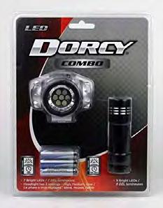 3000746 308 Cost: $1.49 GPM: 63% Min Order: 48 Dorcy Flashlight Headlamp Combo Flashlight With 9 LED Combined With 7 LED Headlight. Batteries Included.