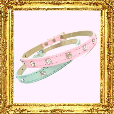 Dog Collars DOUBLE ROW DIAMANTE COLLARS Two rows of rhinestones, central charm ring,