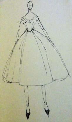 Figure 4. 11 Sketch of the Jaques Charles gown reconstructed from the method of object analysis (Jaques Charles, circa 1948).
