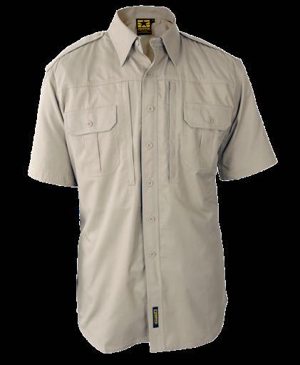 chest pockets longer tail in back keeps shirt tucked in Hidden zipper (mock button-up) Cuff