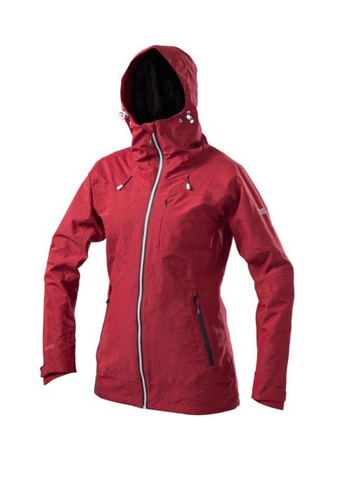 eams sealed with tape ensure excellent weather-resistance. pacious zipped pockets with water resistant zippers, breast pocket and an inside pocket. Adjustable hood, cuffs and hem. Red and black marl.