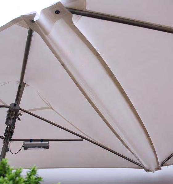 Gutters Simple clip-on guttering weatherproofs between adjacent parasols