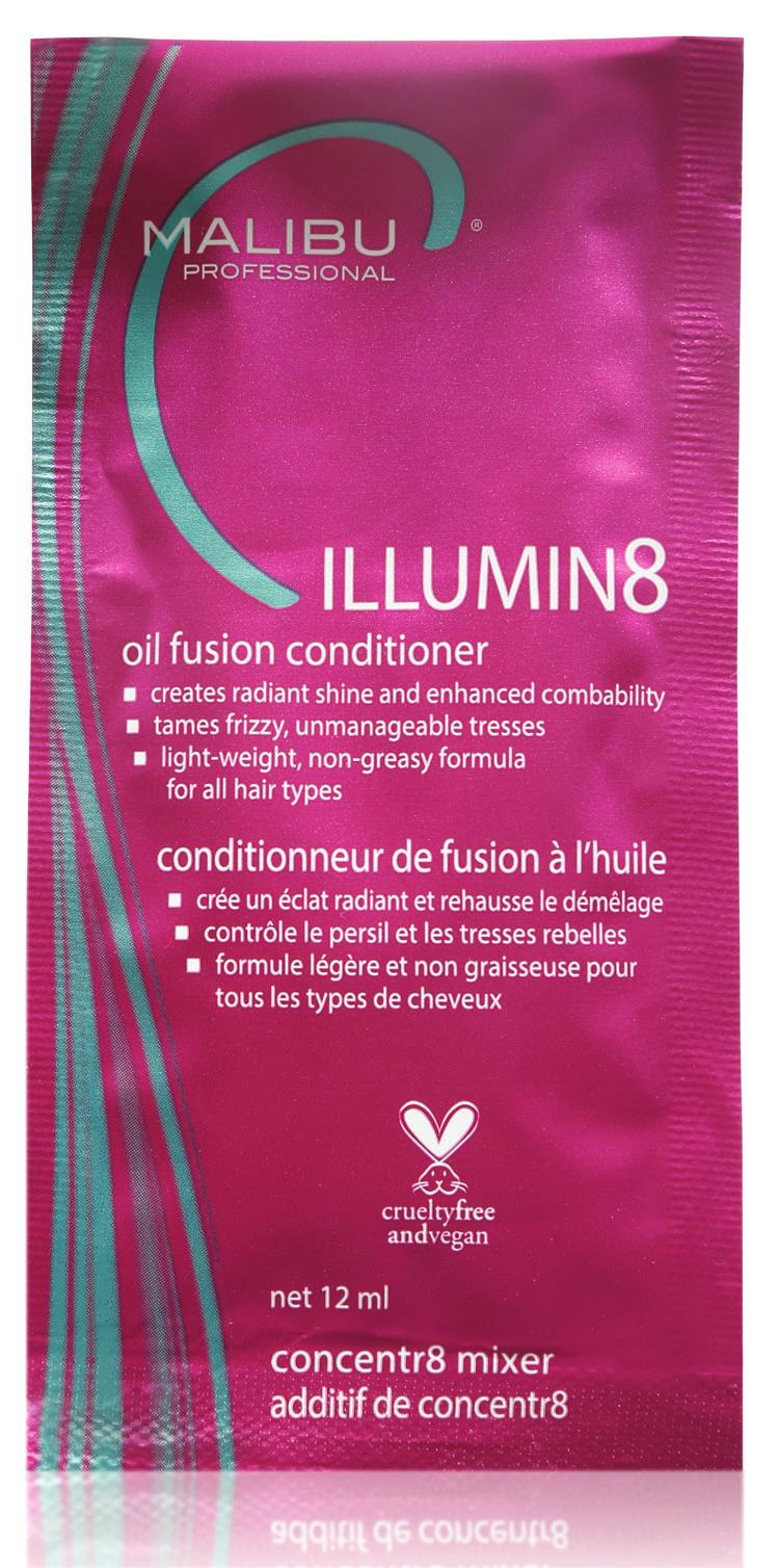 ILLUMIN8 Oil Fusion Conditioner concentr8 mixer creates radiant shine and enhanced combability tames frizzy, unmanageable tresses light-weight, non-greasy formula for all hair types designed to
