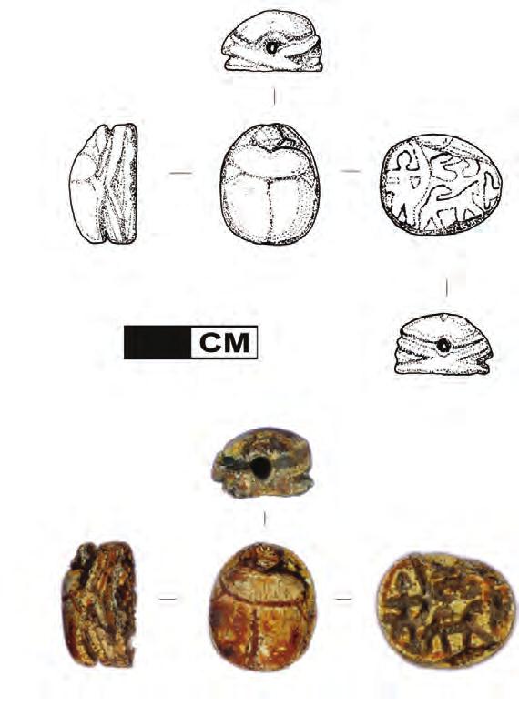 Chapter 11: The Iron Age Egyptian Amulet Assemblage 751 al. 1990:280 282) and a pacing lion (below). To the far right is a hardly visible standing human figure, probably facing toward the beholder.