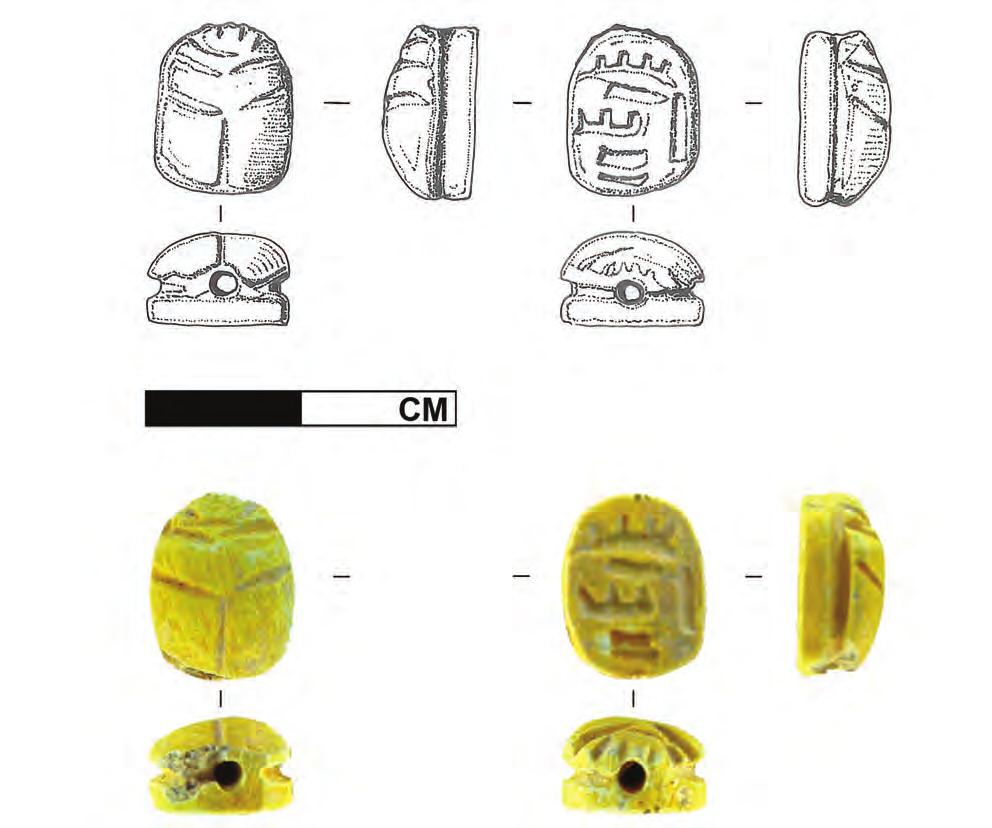 Chapter 11: The Iron Age Egyptian Amulet Assemblage 743 interpreted as two r (N5; Keel 1995: 461). The first sign on top corresponds to the hieroglyph x (j) (N28; Keel 1995: 453).