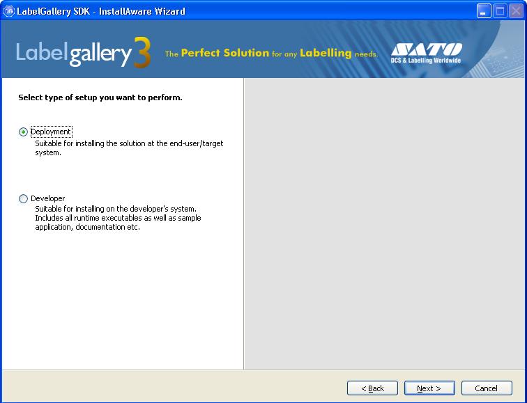 Installing LabelGallery SDK Figure 2: Selecting Deployment type of the Label Gallery SDK setup 5. Click Next. 6.