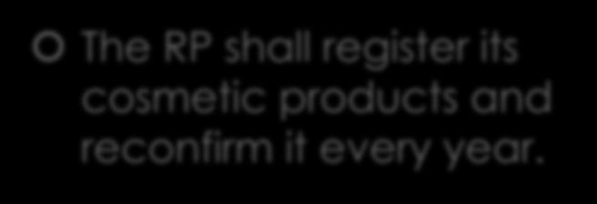 S.1014 Registration of cosmetic products The RP shall register its cosmetic products and reconfirm it every year.