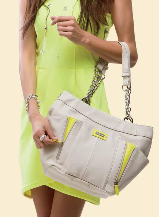 ALICIA - DEMI Ultra-soft light almond faux leather with neon citrus detailing.