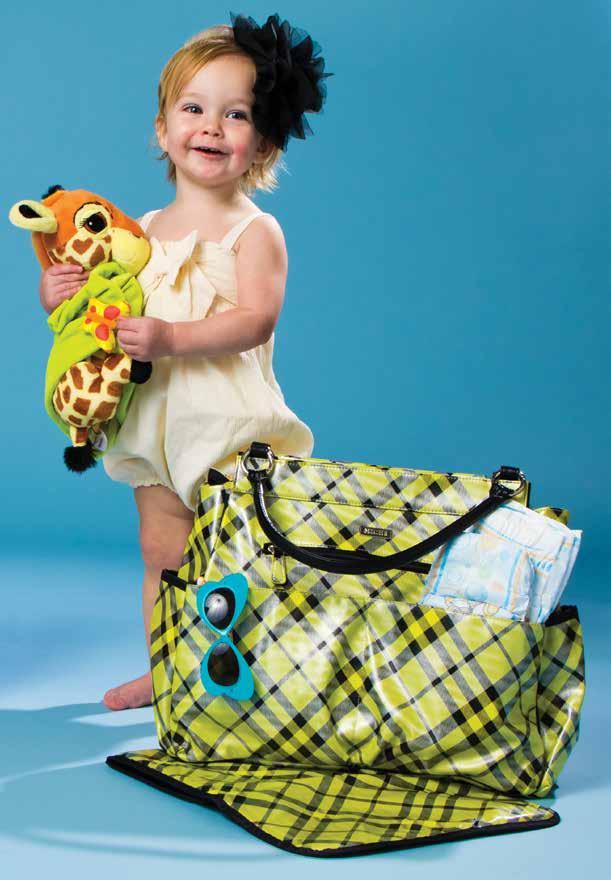 1. DELILAH - PRIMA Lime green base with black plaid and five large pockets and includes