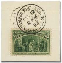 Estimate $300-400 1149 $3 Co lum bian (243), visually striking wide natu - ral straight edge at top ex am ple, in it's nat u ral state, among the few