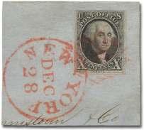 U.S. 19TH CENTURY STAMPS: 1847 Issue Rare 10 Cent 1847 Bisect 922 10 black (2), outstanding top quality example, large mar gins and deep vi brant color, a flaw less GEM qual - ity stamp, light un ob