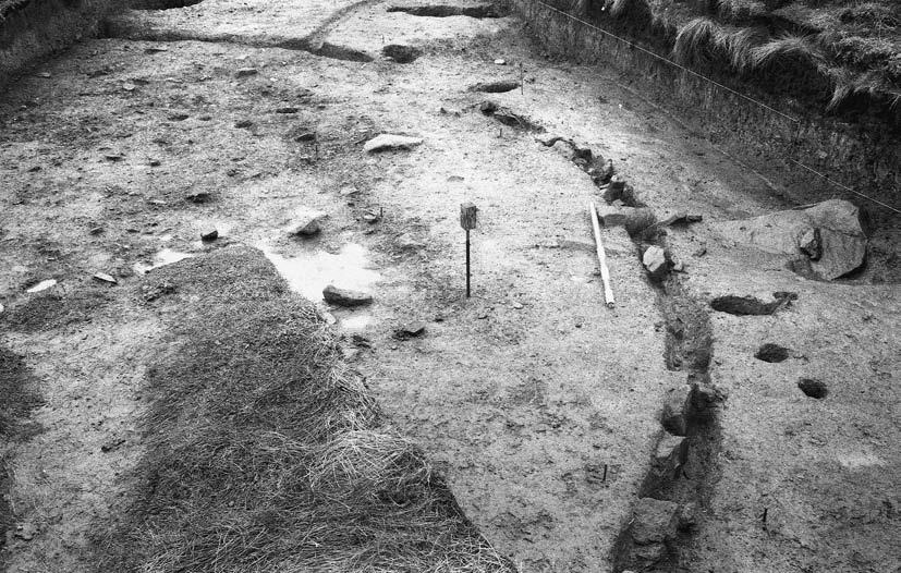 66 ARCHAEOLOGIA CAMBRENSIS Fig. 10. Trench 4 showing Roundhouse II, looking south. location of Trench 4 it was not possible to connect the two sets of gully.