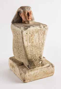 Egyptian Collection D. 15803 74. STATUE OF BASA, A PRIEST OF HATHOR Limestone, paint Egypt, Dendera Purchased in Egypt, 1919 Third Intermediate Period, Dynasties 22 23, ca.