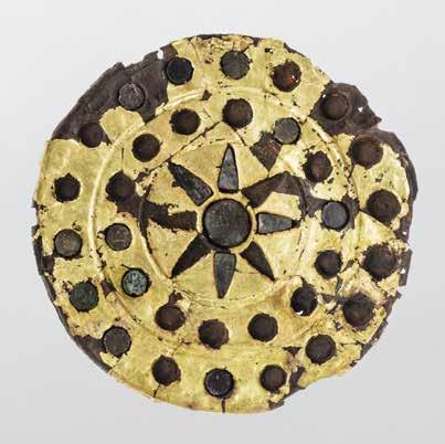 Syro-Anatolian Collection D. 15891 43. ROUNDEL Copper alloy, gold, unidentified inlays Turkey, Tell Tayinat, I T, west Excavated under the direction of Calvin W.