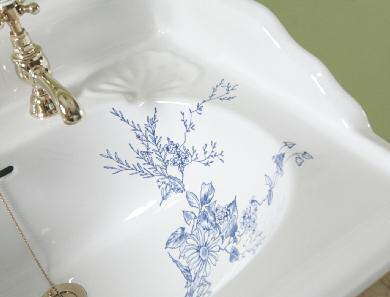 VICTORIAN BLUE GARDEN collection 1 635mm basin (2 tap hole) with unfluted