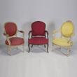Louis XV, XVI Style Upholstered Fauteuils {Dimensions of yellow chair 28