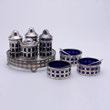 of Gorham Sterling Salts and Shakers with Cobalt Blue Glass Inserts: Comprising three shakers; three