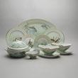 Comprising tureen {height 9 inches}; platter {length 15 inches}; and