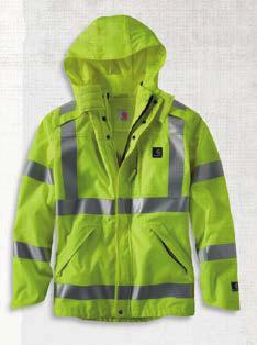 High-Visibility Class 3 Waterproof Jacket 100499 250-denier, 100% polyester shell with water-repellent finish Waterproof membrane Fully taped seams 100% polyester mesh lining in body 100% nylon