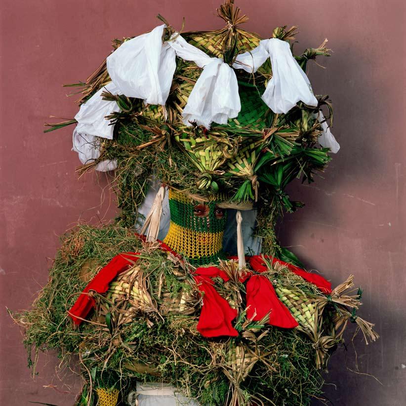 Masquerades across Africa tend to utilize a mixture of cloth (representing civilization) and natural material (the bush).