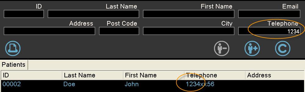 The example below shows a patient highlighted by matching part of the telephone number. Fig 20.