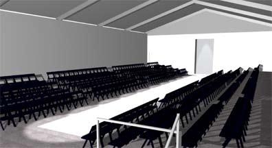 Facilities: Gray interior tent structure with gray carpet and black folding chairs 7 W x 74 L x ¾ H Central Runway covered with white painted muslin White proscenium and upstage duck covered walls