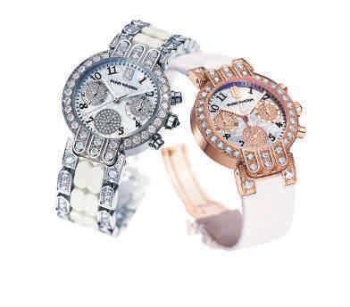 $81,700 and $42,300 9 : Premier Automatic Chronograph in 18kt rose gold with diamond bezel and mother of pearl