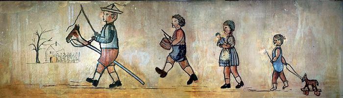 Fig. 12 Marianne Grant, Wall Mural, Children s block, Birkenau Oil on