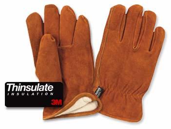 THINSULATE GLOVES 3M s Thinsulate Lining utilizes micro fibers for warmth yet still remains thin for optimum dexterity Brown split cowhide outer Shirred wrist