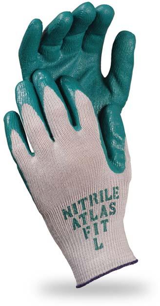 ATLAS GREEN NITRILE GLOVES Atlas gloves are used as common work gloves in almost any application, but especially with greasy and oily parts.