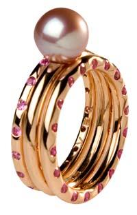 fr C: +33 (0) 6 61 48 66 61 18K pink gold set with rose sapphire and single pearl from Japan, can be worn as a ring or necklace