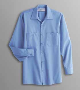 maintenance/engineering. THE OMFORT SHIRT WORK SHIRT reathable, flexible fabric is comfortable year round. Lined spread collar with collar stays. Two button-through chest pockets. ack yoke.