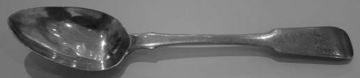 Inverness silver Fiddle pattern teaspoon, circa 1830 by John McRae. L-14.