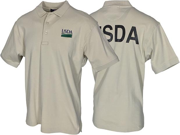 MEN S TOPS PPQ142 Men s Class B Short Sleeve Polo USDA Logo On Back $ 48 45 6.2oz 100% Pima Cotton interlock with resins for superior performance. Shrinkage and wrinkle resistant.