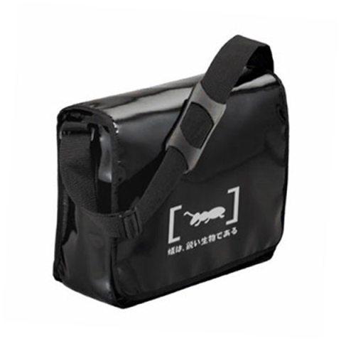 ant-zen. dj-bag. ikon67 a heavy duty shoulder bag made of black truck tarps w/ silver ant-print - suitable for dj and traveler ants.