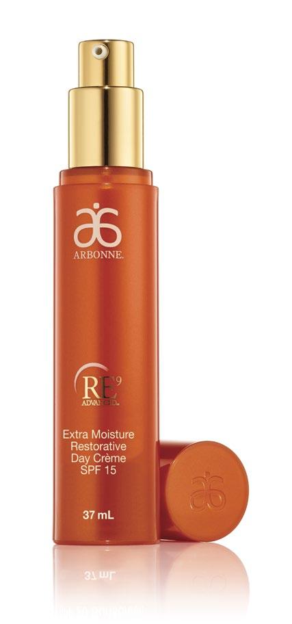 MEET THE PRODUCT RE9 Advanced Extra MoistuRE RestoRAtive day crème SPF 15 Arbonne Anti-Ageing An ultra-moisturising day cream for dry, dehydrated skin.