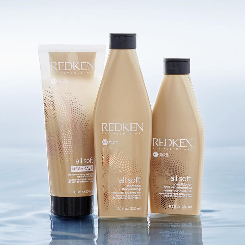 Get your softest hair yet! All Soft is now powered by the new Redken RCT Protein Complex for nourishment from root to core to tip. Get your softest hair yet!