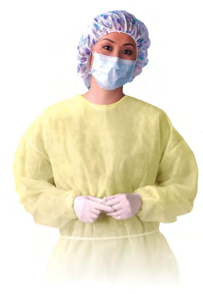 PROTECTIVE APPAREL Isolation Gowns Lightweight Fluid-Resistant Multi-Ply Gowns Made from lightweight fluid-resistant multi-ply material Available with elastic wrists or knit cuffs Generously