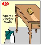 10. Then neutralize the acid bleach by wiping the wood surface with white vinegar using a clean sponge.