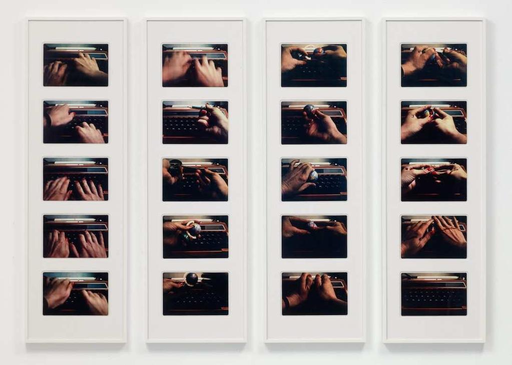 Figure 3. Alexis Hunter, Secretary Sees the World, 1978, 20 hand coloured Xeroxes in 4 panels, vintage, 120 x 37cm (each panel) Digital image courtesy of the Estate of Alexis Hunter.
